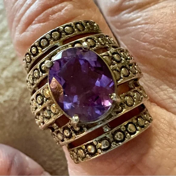 Nicky Butler Silver-Tone Ring with Purple Center Stone - Picture 2 of 9